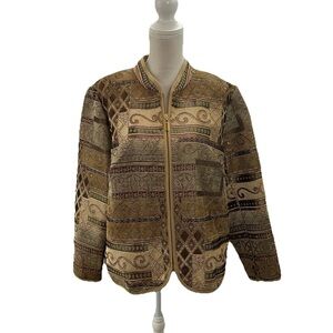 NWOT Dressbarn Woman Brown Paisley Tapestry Zip Up Jacket 2X Unlined